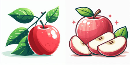 Red apple fruit isolated on white background. Vector illustration in cartoon style.のイラスト素材