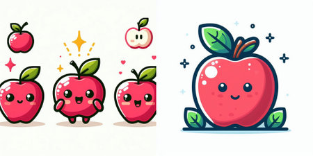 Cute apple fruit cartoon character with happy face. Vector illustration.のイラスト素材