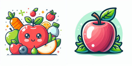 Fruits and vegetables. Cute cartoon characters. Vector illustration.のイラスト素材