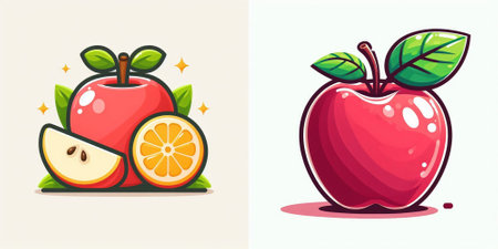 Red apple fruit icon set. Vector illustration in flat cartoon style.のイラスト素材