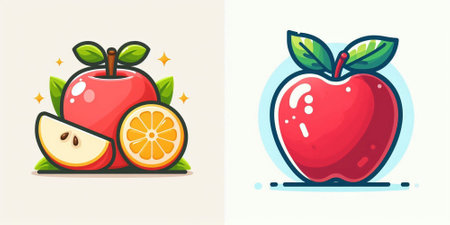 Apple fruit icon set. Vector illustration in flat cartoon style. Isolated on white background.のイラスト素材