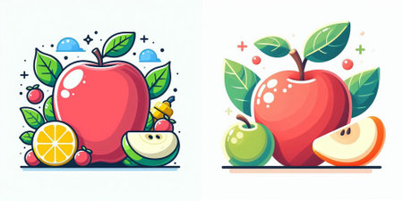 Fruit set. Apple, apple, lemon, cherry, pomegranate. Vector illustrationのイラスト素材