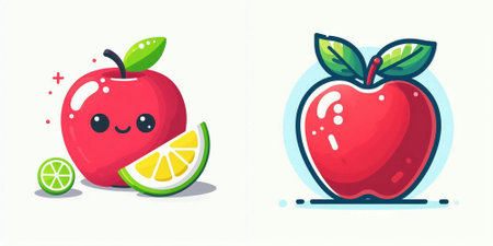 Cute apple fruit character. Vector flat cartoon style illustration icon designのイラスト素材