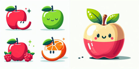 Set of cute apple fruit characters. Vector illustration in cartoon style.のイラスト素材