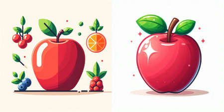 Fruit set with apples and berries. Vector illustration in cartoon styleのイラスト素材