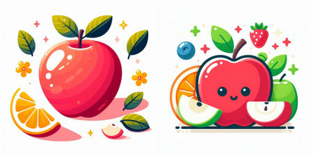 Set of cute fruits and berries. Vector illustration in cartoon style.のイラスト素材