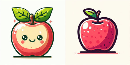 Apple vector illustration. Cute kawaii cartoon apple character.のイラスト素材
