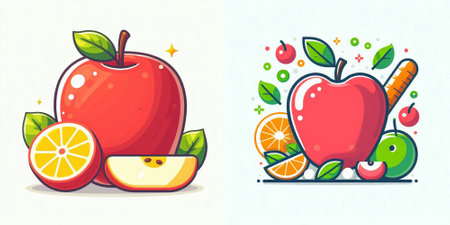 Fruit vector illustration. Apple, orange, apple, lemon.のイラスト素材