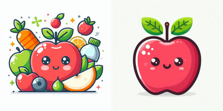 Funny fruits and vegetables. Vector flat cartoon character illustration icon designのイラスト素材