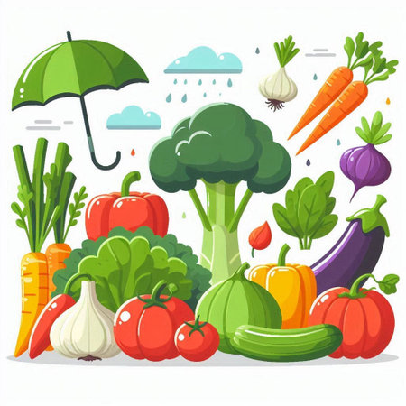 Vegetables vector illustration. Healthy food. Vegetarian food.のイラスト素材
