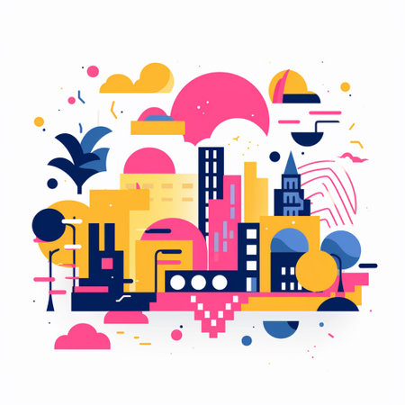 City landscape with buildings and skyscrapers. Vector illustration in flat styleのイラスト素材