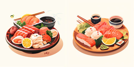 Japanese food. Sushi set. Vector illustration in cartoon style.のイラスト素材