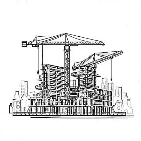 Illustration of a construction site with cranes in the city.のイラスト素材