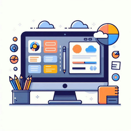Flat design modern vector illustration concept of online learning, e-learning, distance education, webinar, video conference, webinar.のイラスト素材