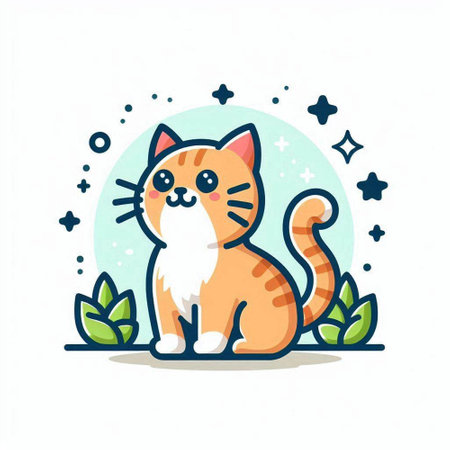 Cute cartoon cat sitting on the grass. Vector illustration in a flat style.のイラスト素材