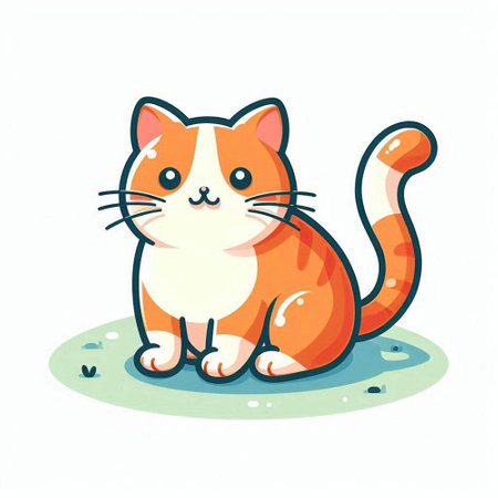 Cute cartoon red cat sitting on the grass. Vector illustration.のイラスト素材