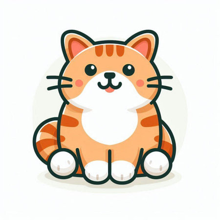Cute cartoon cat on a white background. Vector illustration in a flat style.のイラスト素材