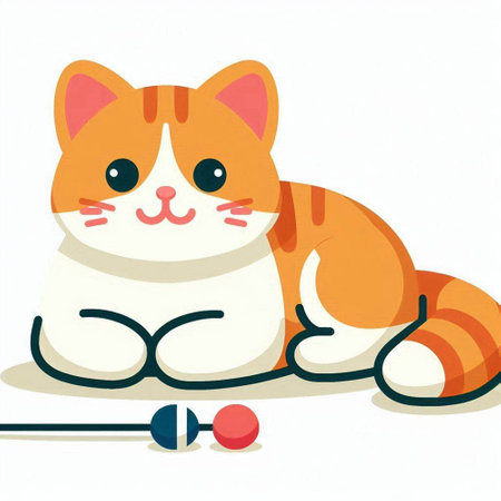 Cute cartoon cat lying on the floor. Vector illustration in a flat style.のイラスト素材