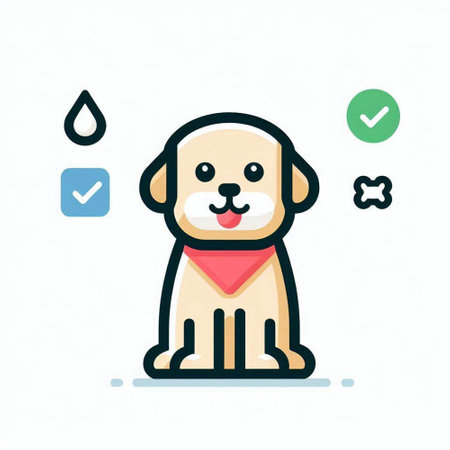 Cute cartoon dog with water drop and check mark. Vector illustration.のイラスト素材