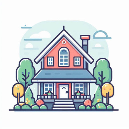 Cottage in the countryside. Colorful vector illustration in flat styleのイラスト素材