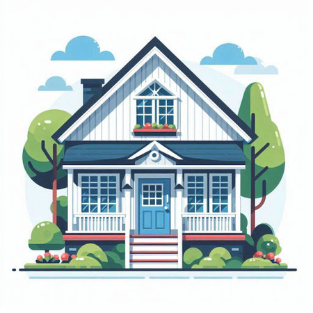 Beautiful old house in the countryside. Vector illustration in flat styleのイラスト素材