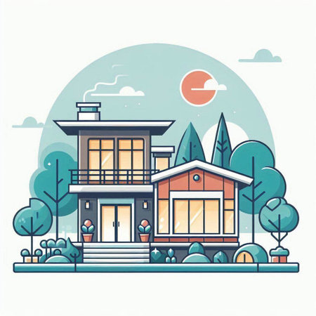 Modern house on the nature. Vector illustration in flat design style.のイラスト素材