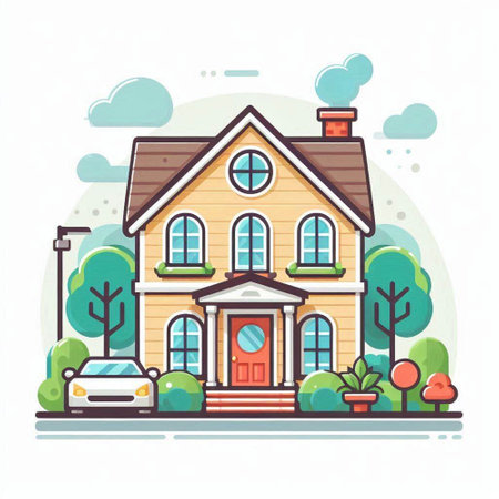 Cottage house in flat style. Vector illustration for your design.のイラスト素材