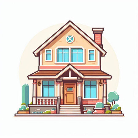 Vector illustration of a beautiful house in cartoon style on white background.のイラスト素材