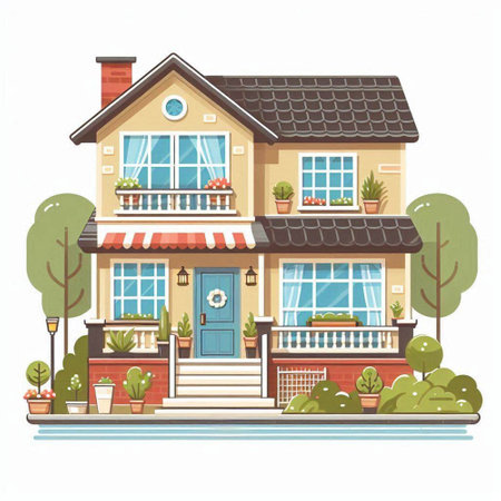 Vector illustration of a country house. Cartoon style. Isolated on white background.のイラスト素材