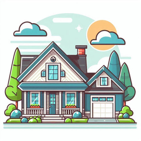 Vector illustration of a country house in the style of flat design.のイラスト素材