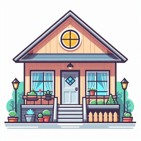 Vector illustration of a country house with a porch and a porch.のイラスト素材