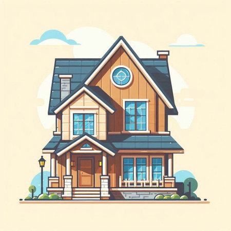 Vector illustration of a beautiful house in the style of the cartoon.のイラスト素材