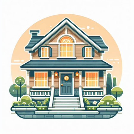 Vector illustration of house in a cartoon style on a white background.のイラスト素材