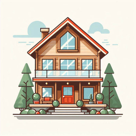 Vector illustration of a country house in cartoon style. House in flat style.のイラスト素材