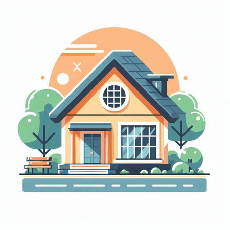 Vector illustration of a modern house in flat style on white background.のイラスト素材