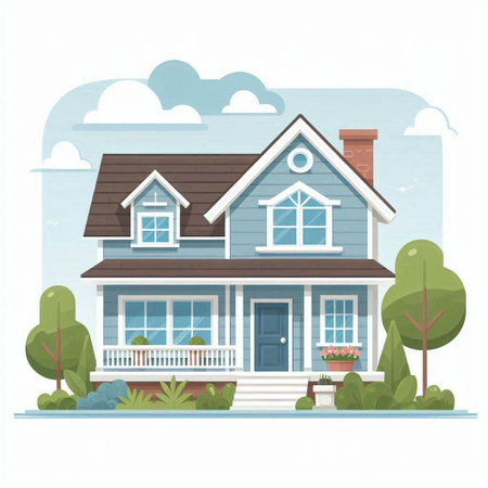 Vector illustration of a country house in flat style. Vector illustration.のイラスト素材