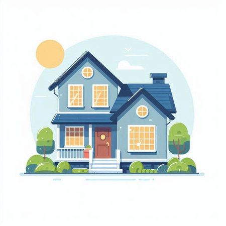 Vector illustration of a beautiful country house on a white background. Flat style.のイラスト素材