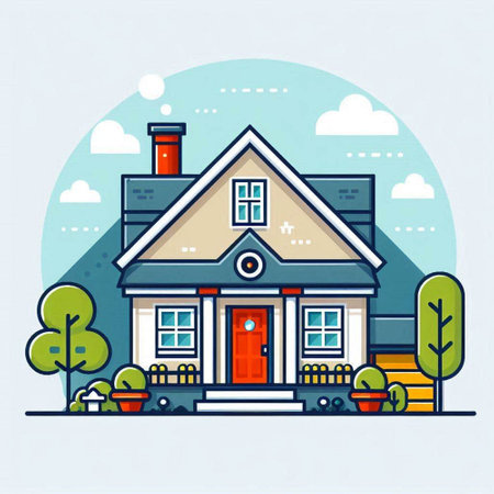 Vector illustration of house with chimney and chimney. Flat style design.のイラスト素材
