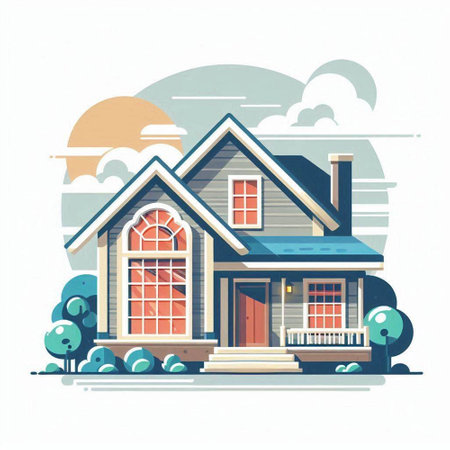Vector illustration of a house in the style of a flat design.のイラスト素材