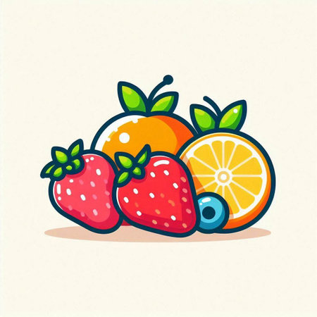 Fruit vector icon. Strawberry, orange, lemon, grapefruitのイラスト素材