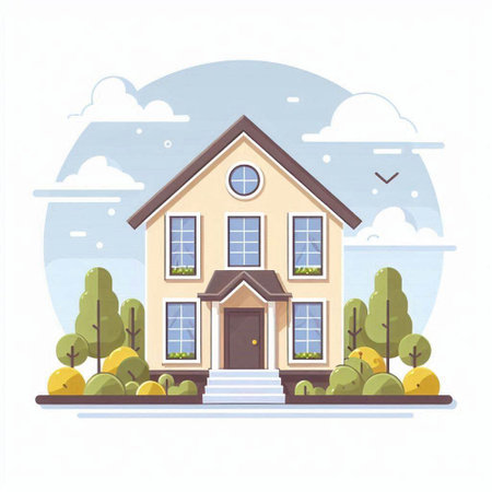Vector illustration of a house in a flat style. Cartoon style.のイラスト素材