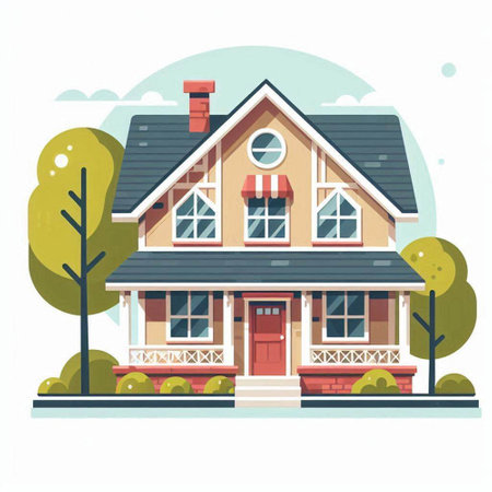 Vector illustration of a country house in a flat style on a white background.のイラスト素材