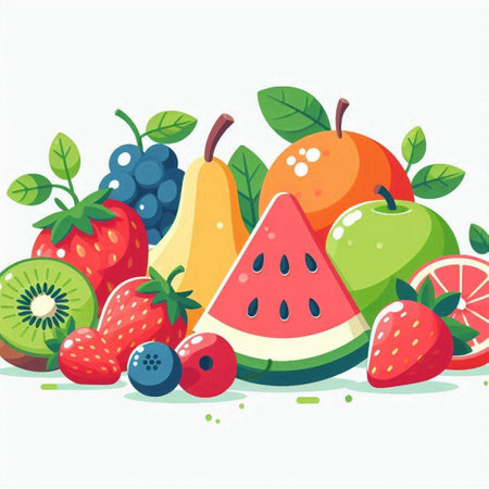 Fruits and berries. Healthy food. Vector illustration in flat styleのイラスト素材