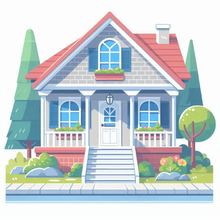 House in the park. Cartoon style. Vector illustration isolated on white background.のイラスト素材