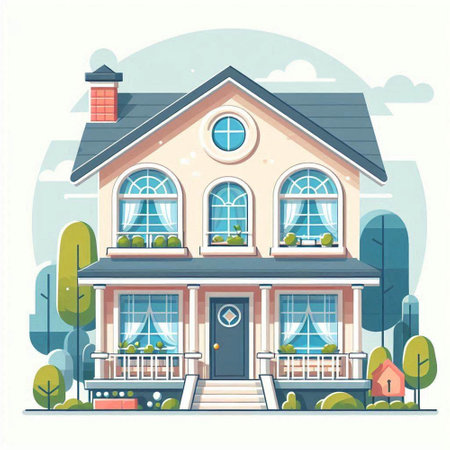 Vector illustration of a cottage in a flat style. Cartoon style.のイラスト素材