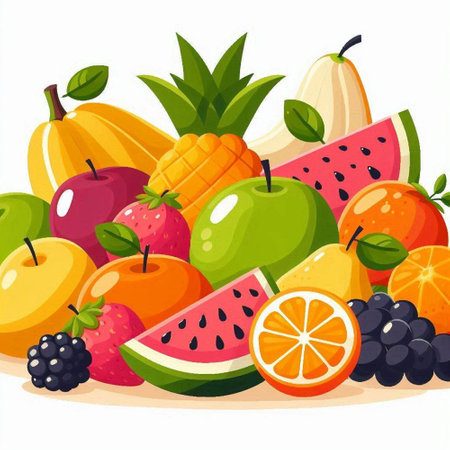 Fruits and berries vector illustration. Fruits in cartoon style.のイラスト素材