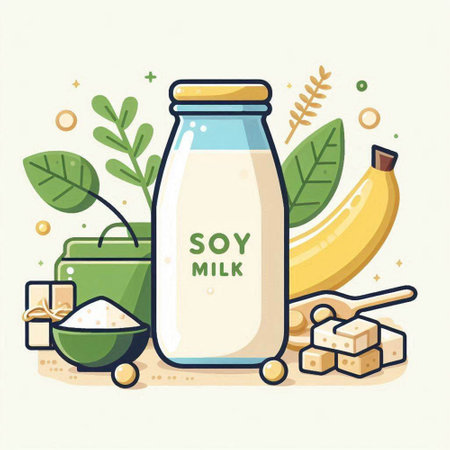 Vector illustration of a bottle of milk and ingredients for making a smoothieのイラスト素材