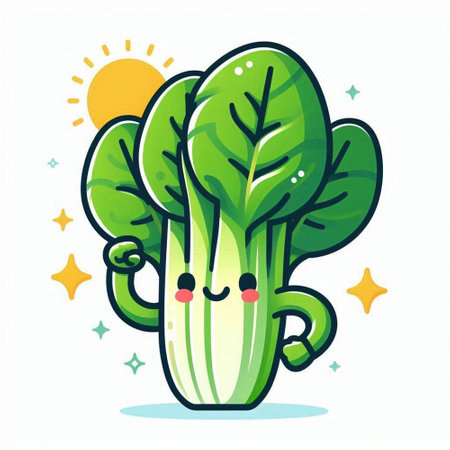 Cute kawaii bok choy character vector illustration.のイラスト素材