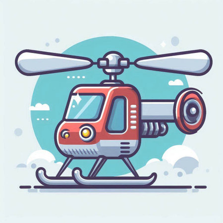 Vector illustration of a helicopter in flat design style on blue background.のイラスト素材