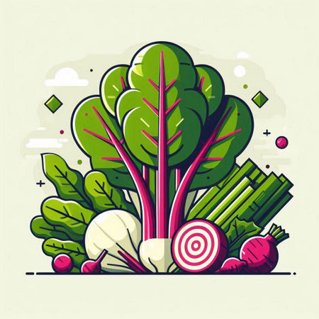 Vector illustration of fresh beetroot, onion, radish and celery.のイラスト素材